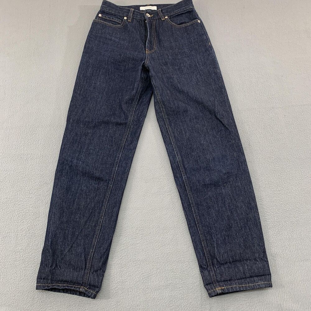 Pomandere Jeans Womens 27 Dark Wash Blue Mom High Rise Straight Leg Cotton Denim